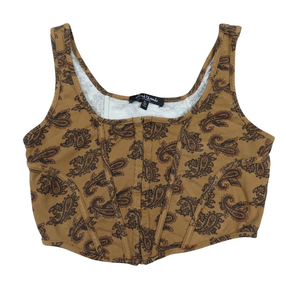 Mixed‎ Threads Brown Sleeveless Paisley Corset Crop Top Sz Large